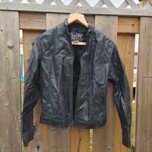 Vintage ROOTS Canada Leather Jacket Black Leather Size 6 Lined